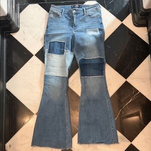 Patchwork Flare Jeans - Blue